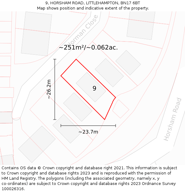 9, HORSHAM ROAD, LITTLEHAMPTON, BN17 6BT: Plot and title map