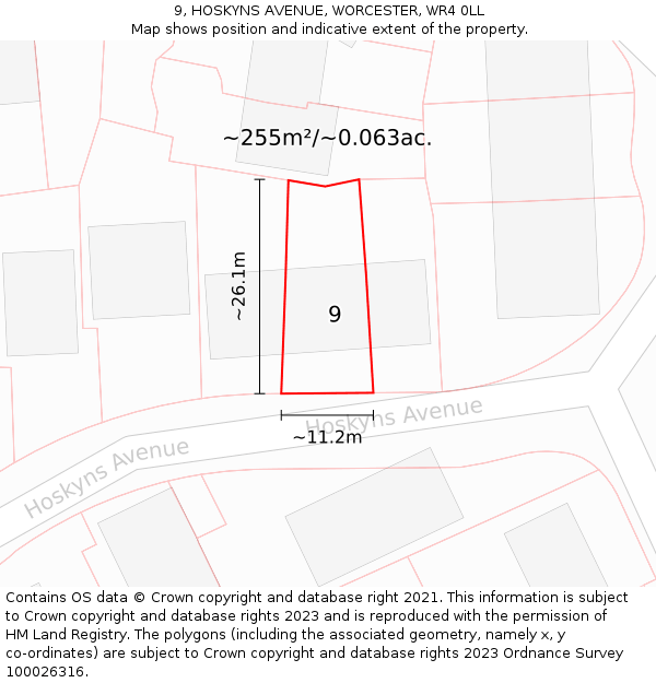 9, HOSKYNS AVENUE, WORCESTER, WR4 0LL: Plot and title map