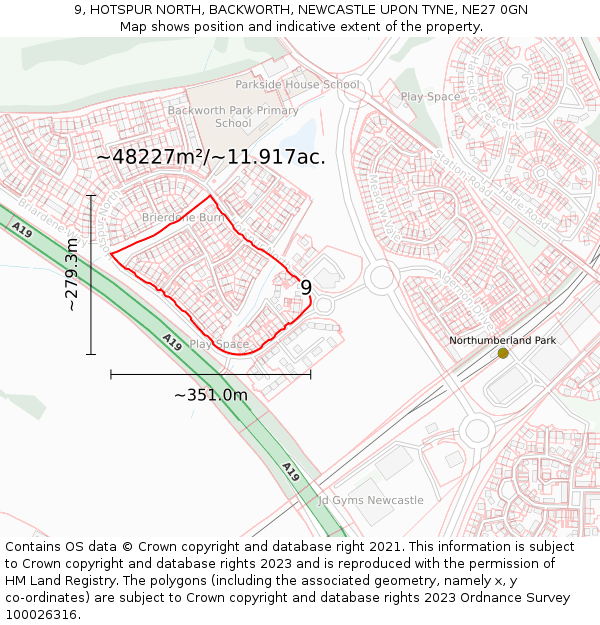 9, HOTSPUR NORTH, BACKWORTH, NEWCASTLE UPON TYNE, NE27 0GN: Plot and title map