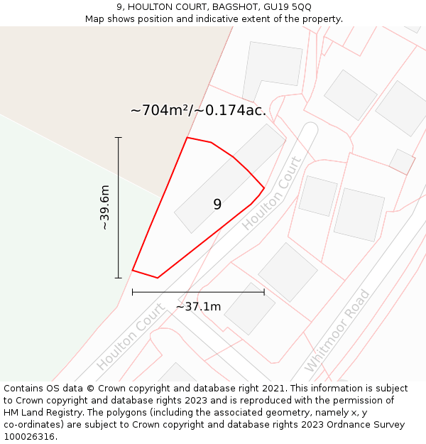 9, HOULTON COURT, BAGSHOT, GU19 5QQ: Plot and title map