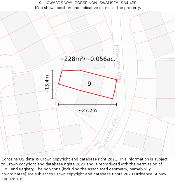 9, HOWARDS WAY, GORSEINON, SWANSEA, SA4 4PP: Plot and title map