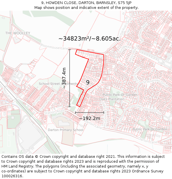 9, HOWDEN CLOSE, DARTON, BARNSLEY, S75 5JP: Plot and title map