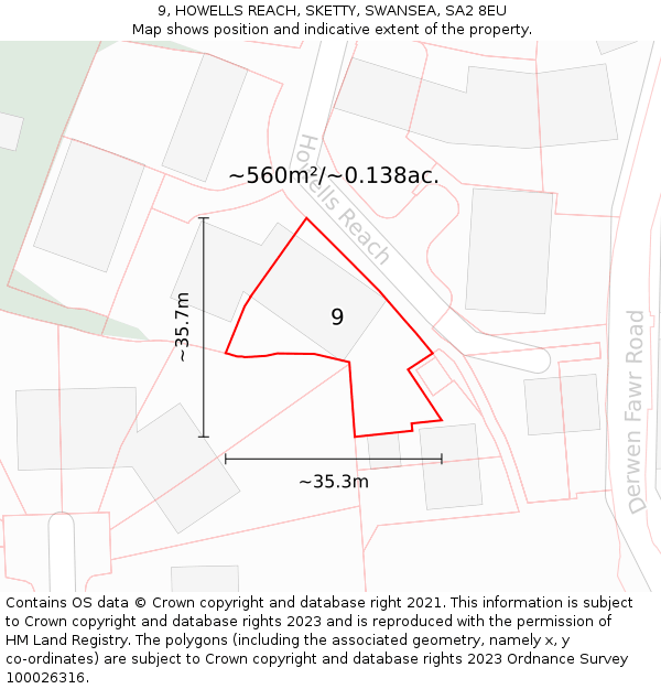 9, HOWELLS REACH, SKETTY, SWANSEA, SA2 8EU: Plot and title map