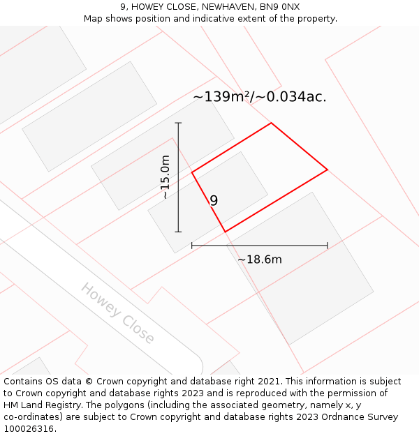 9, HOWEY CLOSE, NEWHAVEN, BN9 0NX: Plot and title map