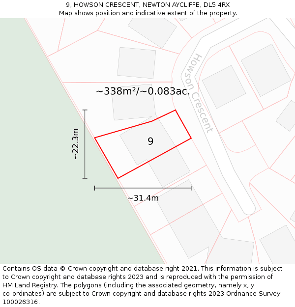 9, HOWSON CRESCENT, NEWTON AYCLIFFE, DL5 4RX: Plot and title map