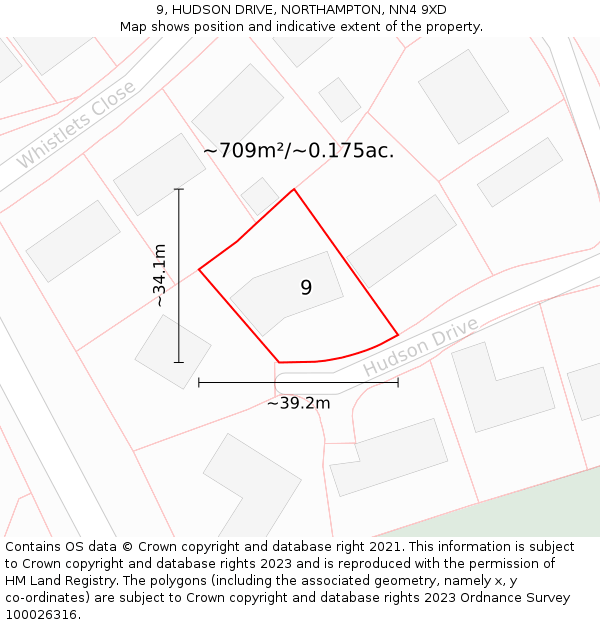 9, HUDSON DRIVE, NORTHAMPTON, NN4 9XD: Plot and title map