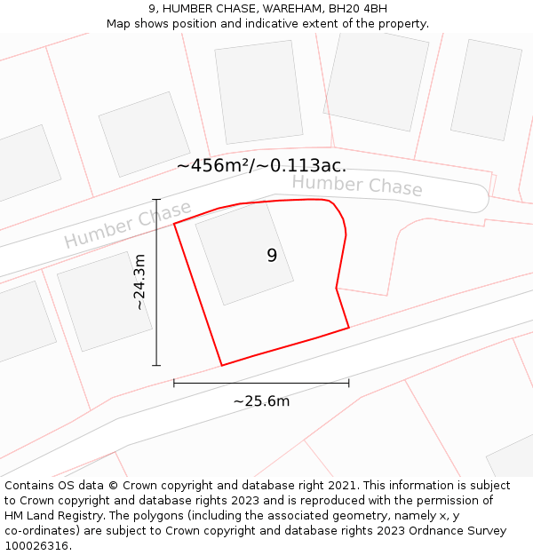 9, HUMBER CHASE, WAREHAM, BH20 4BH: Plot and title map