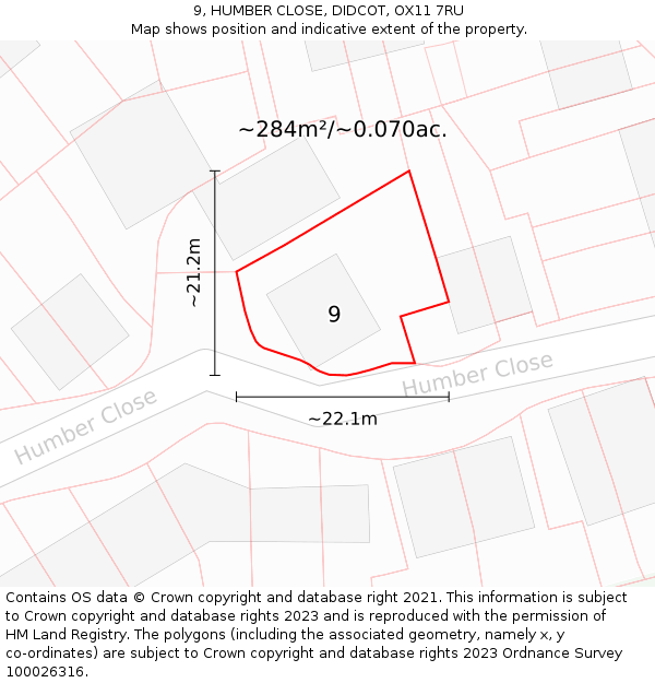 9, HUMBER CLOSE, DIDCOT, OX11 7RU: Plot and title map