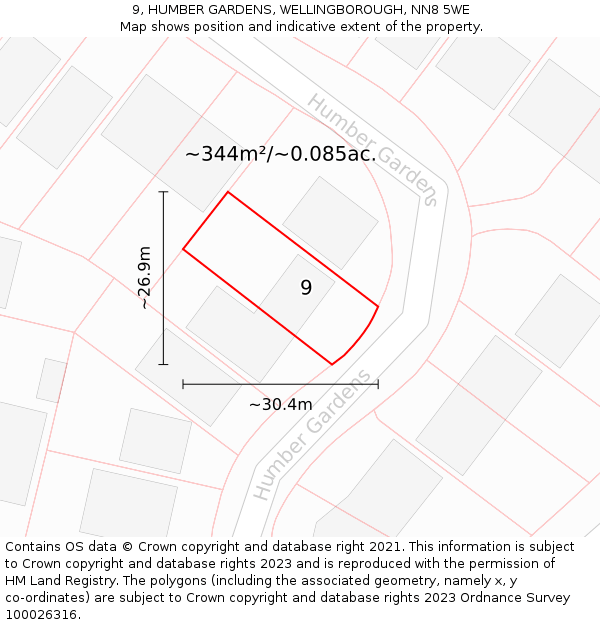 9, HUMBER GARDENS, WELLINGBOROUGH, NN8 5WE: Plot and title map