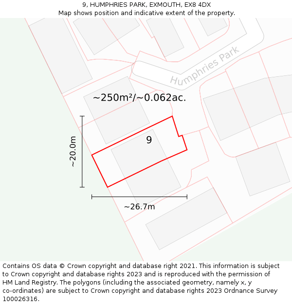 9, HUMPHRIES PARK, EXMOUTH, EX8 4DX: Plot and title map