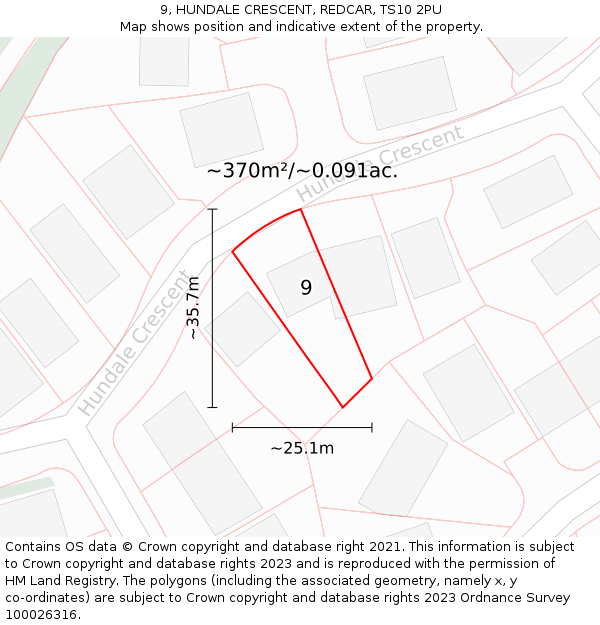 9, HUNDALE CRESCENT, REDCAR, TS10 2PU: Plot and title map