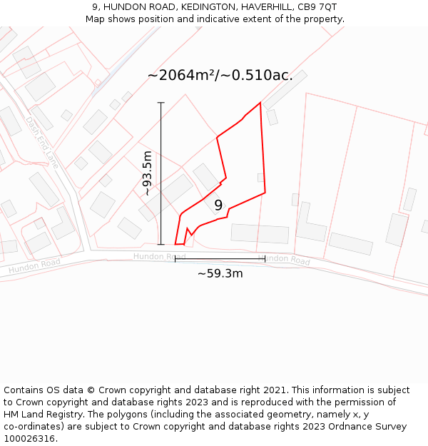 9, HUNDON ROAD, KEDINGTON, HAVERHILL, CB9 7QT: Plot and title map