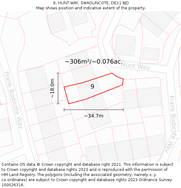 9, HUNT WAY, SWADLINCOTE, DE11 8JD: Plot and title map