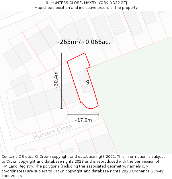 9, HUNTERS CLOSE, HAXBY, YORK, YO32 2ZJ: Plot and title map
