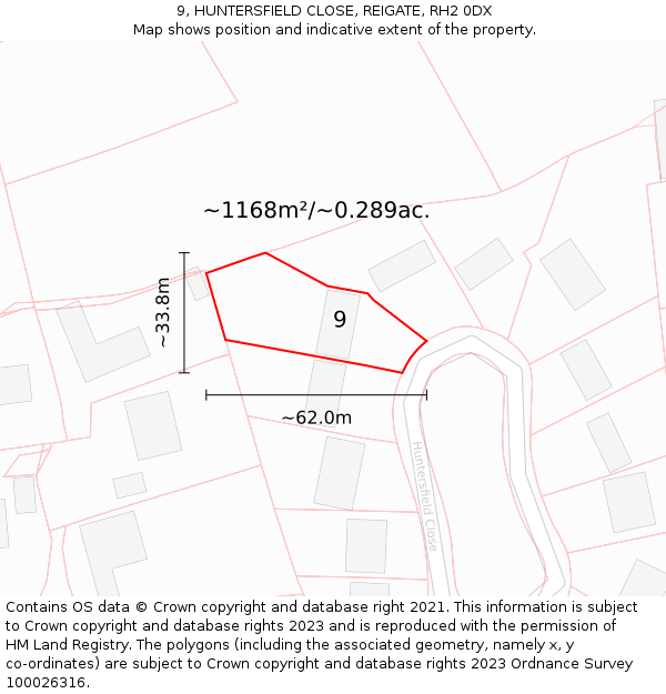 9, HUNTERSFIELD CLOSE, REIGATE, RH2 0DX: Plot and title map