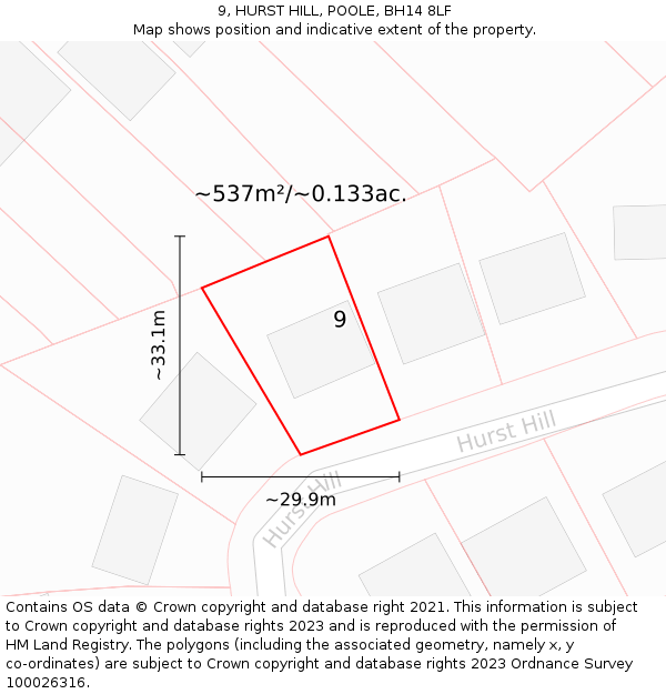 9, HURST HILL, POOLE, BH14 8LF: Plot and title map