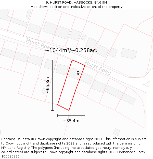 9, HURST ROAD, HASSOCKS, BN6 9NJ: Plot and title map