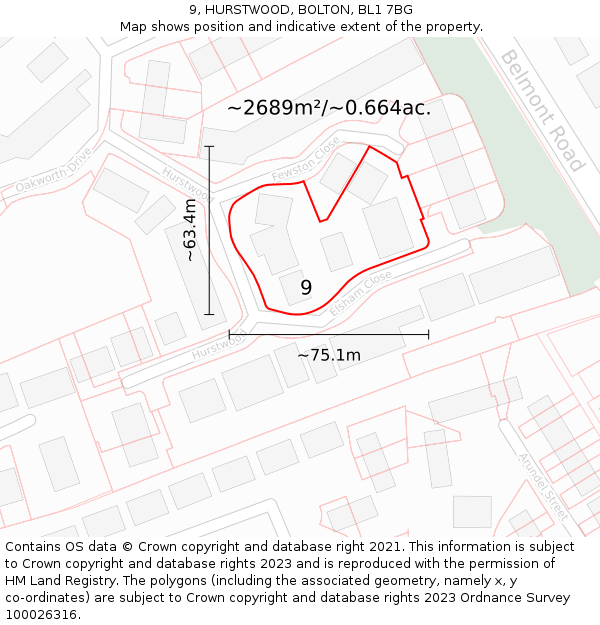 9, HURSTWOOD, BOLTON, BL1 7BG: Plot and title map