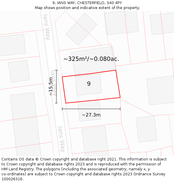 9, IANS WAY, CHESTERFIELD, S40 4PY: Plot and title map