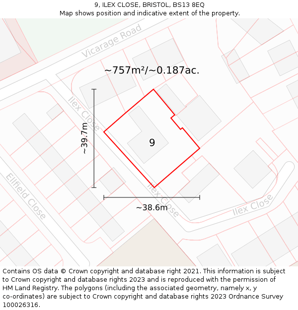 9, ILEX CLOSE, BRISTOL, BS13 8EQ: Plot and title map