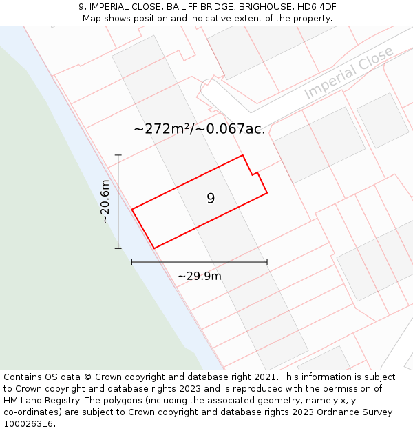 9, IMPERIAL CLOSE, BAILIFF BRIDGE, BRIGHOUSE, HD6 4DF: Plot and title map