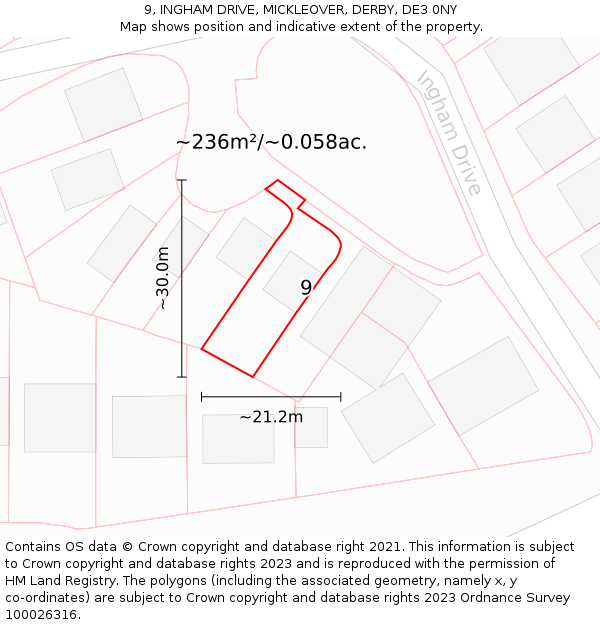 9, INGHAM DRIVE, MICKLEOVER, DERBY, DE3 0NY: Plot and title map