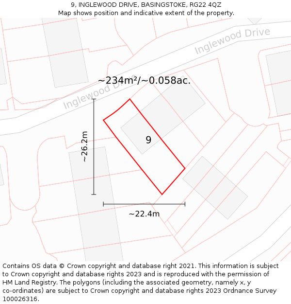 9, INGLEWOOD DRIVE, BASINGSTOKE, RG22 4QZ: Plot and title map