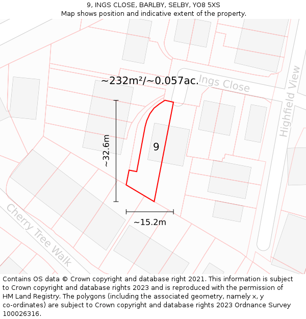 9, INGS CLOSE, BARLBY, SELBY, YO8 5XS: Plot and title map