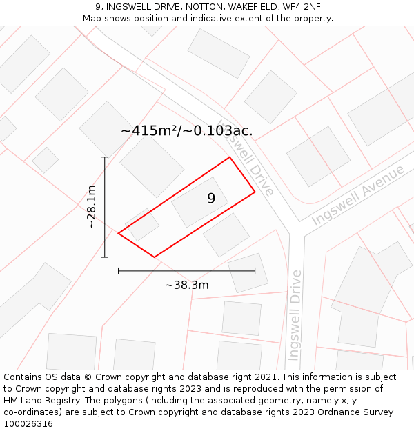 9, INGSWELL DRIVE, NOTTON, WAKEFIELD, WF4 2NF: Plot and title map