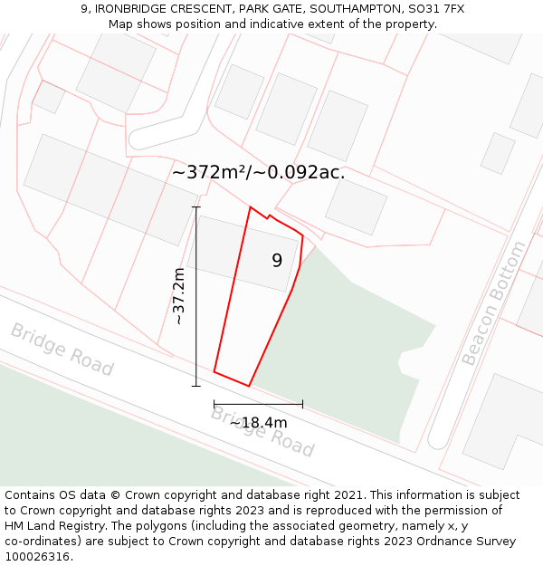 9, IRONBRIDGE CRESCENT, PARK GATE, SOUTHAMPTON, SO31 7FX: Plot and title map