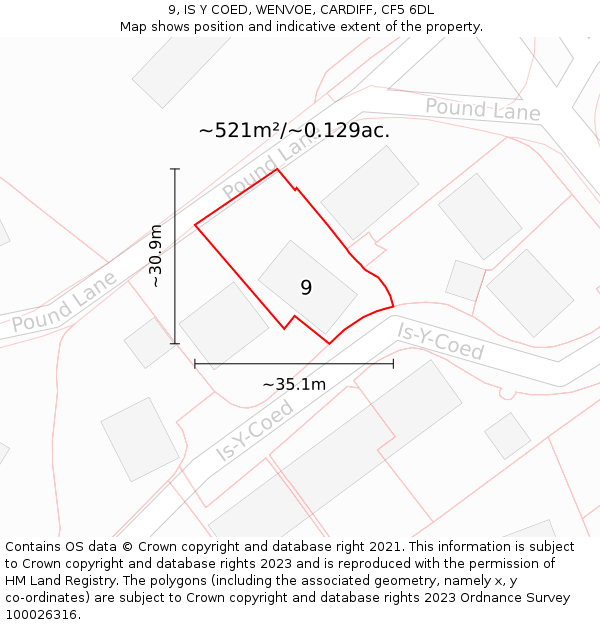 9, IS Y COED, WENVOE, CARDIFF, CF5 6DL: Plot and title map