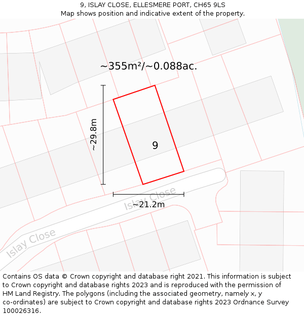 9, ISLAY CLOSE, ELLESMERE PORT, CH65 9LS: Plot and title map