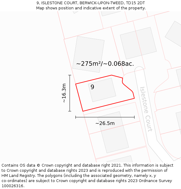 9, ISLESTONE COURT, BERWICK-UPON-TWEED, TD15 2DT: Plot and title map