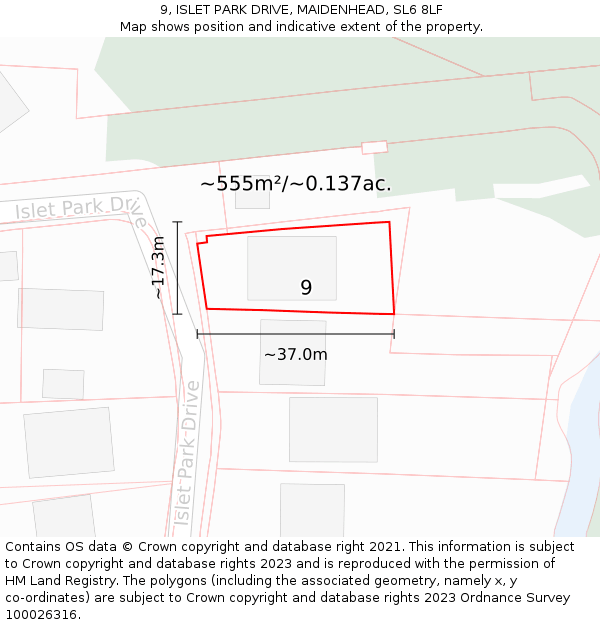 9, ISLET PARK DRIVE, MAIDENHEAD, SL6 8LF: Plot and title map