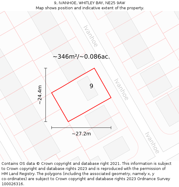 9, IVANHOE, WHITLEY BAY, NE25 9AW: Plot and title map