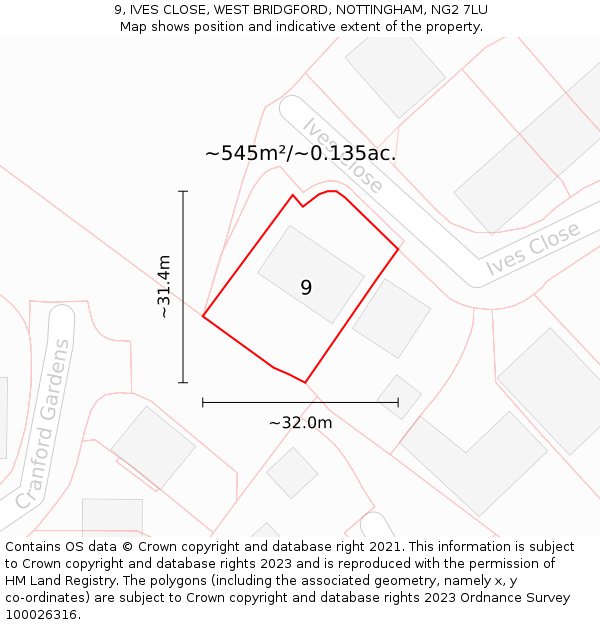 9, IVES CLOSE, WEST BRIDGFORD, NOTTINGHAM, NG2 7LU: Plot and title map