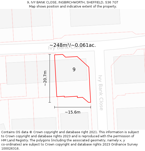 9, IVY BANK CLOSE, INGBIRCHWORTH, SHEFFIELD, S36 7GT: Plot and title map