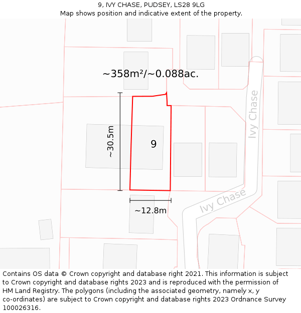 9, IVY CHASE, PUDSEY, LS28 9LG: Plot and title map