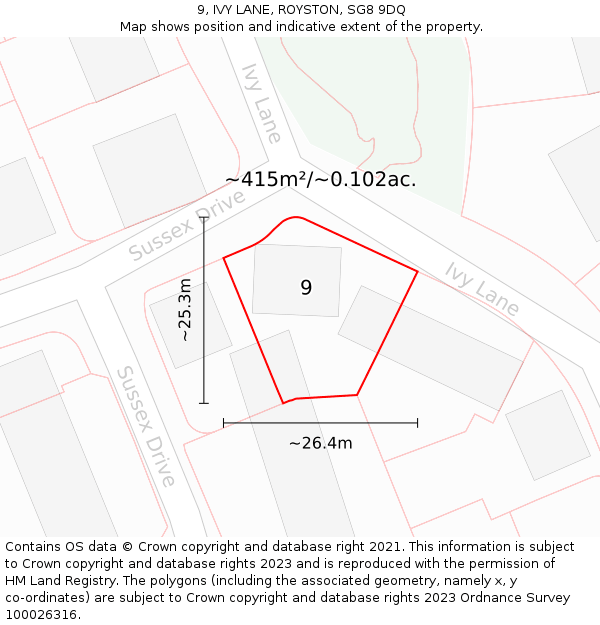 9, IVY LANE, ROYSTON, SG8 9DQ: Plot and title map