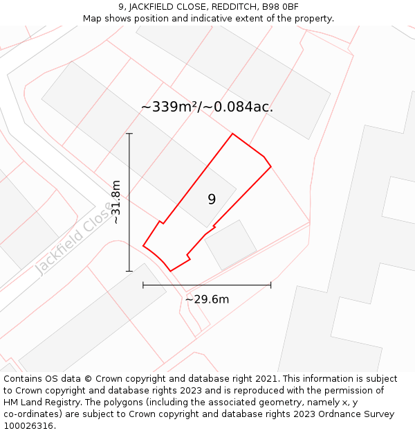 9, JACKFIELD CLOSE, REDDITCH, B98 0BF: Plot and title map