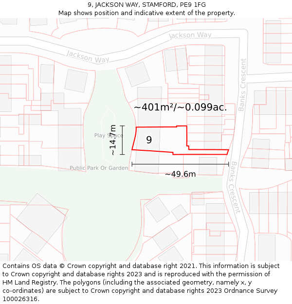 9, JACKSON WAY, STAMFORD, PE9 1FG: Plot and title map