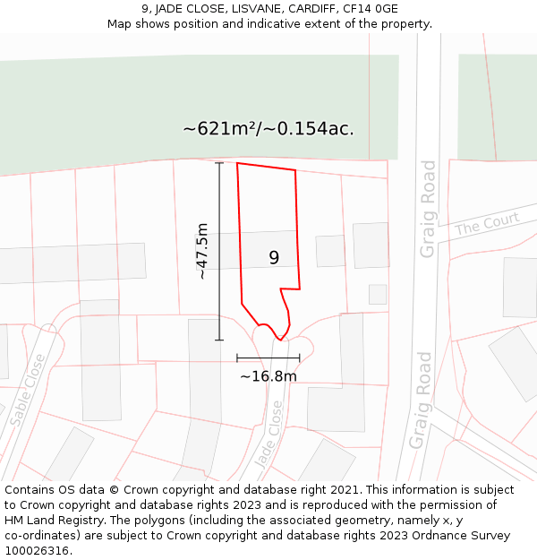 9, JADE CLOSE, LISVANE, CARDIFF, CF14 0GE: Plot and title map