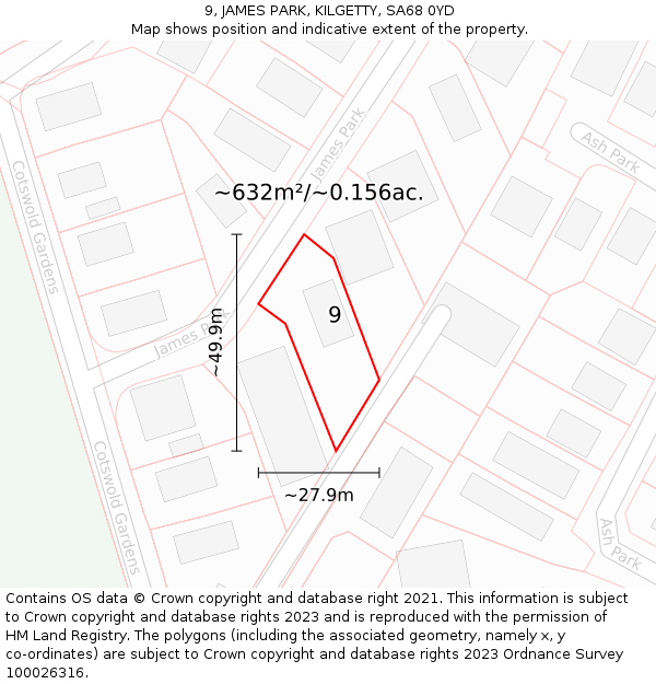 9, JAMES PARK, KILGETTY, SA68 0YD: Plot and title map