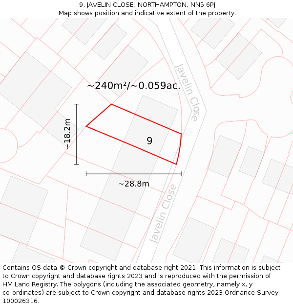 9, JAVELIN CLOSE, NORTHAMPTON, NN5 6PJ: Plot and title map