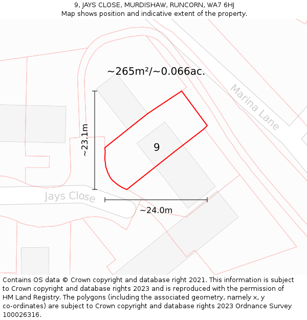 9, JAYS CLOSE, MURDISHAW, RUNCORN, WA7 6HJ: Plot and title map