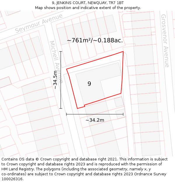 9, JENKINS COURT, NEWQUAY, TR7 1BT: Plot and title map