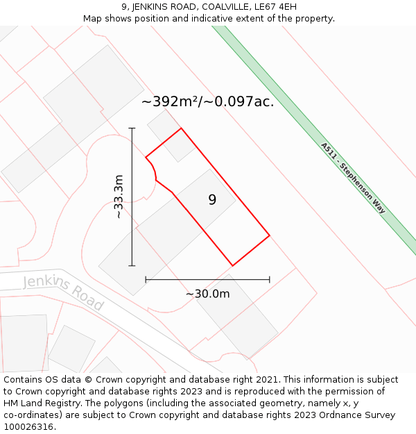 9, JENKINS ROAD, COALVILLE, LE67 4EH: Plot and title map