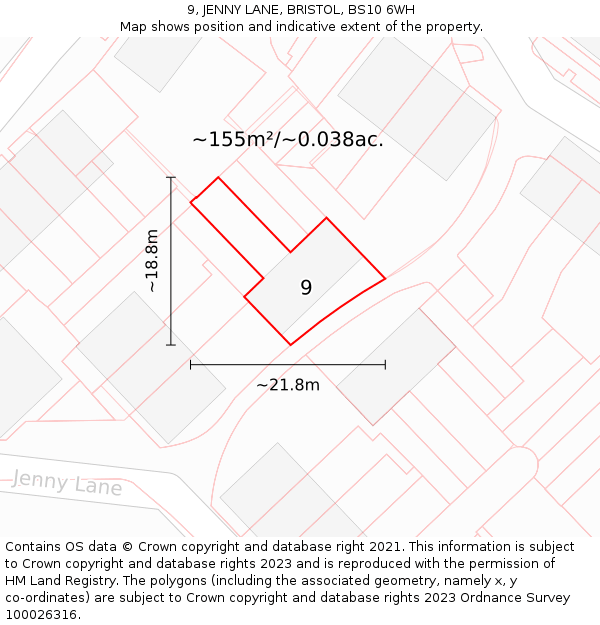 9, JENNY LANE, BRISTOL, BS10 6WH: Plot and title map