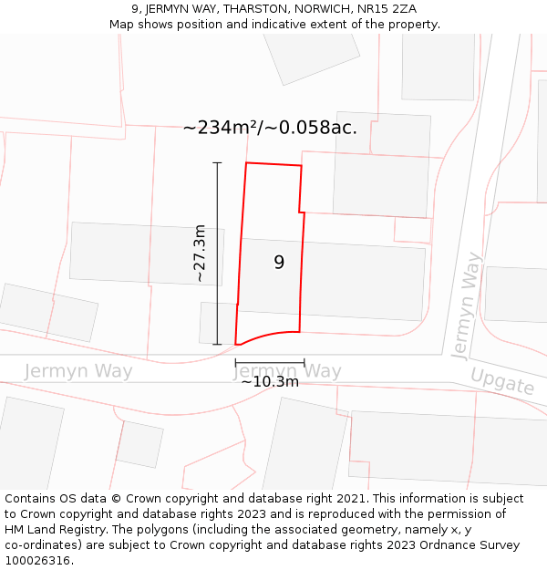 9, JERMYN WAY, THARSTON, NORWICH, NR15 2ZA: Plot and title map