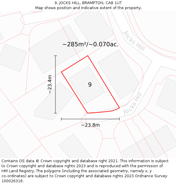 9, JOCKS HILL, BRAMPTON, CA8 1UT: Plot and title map